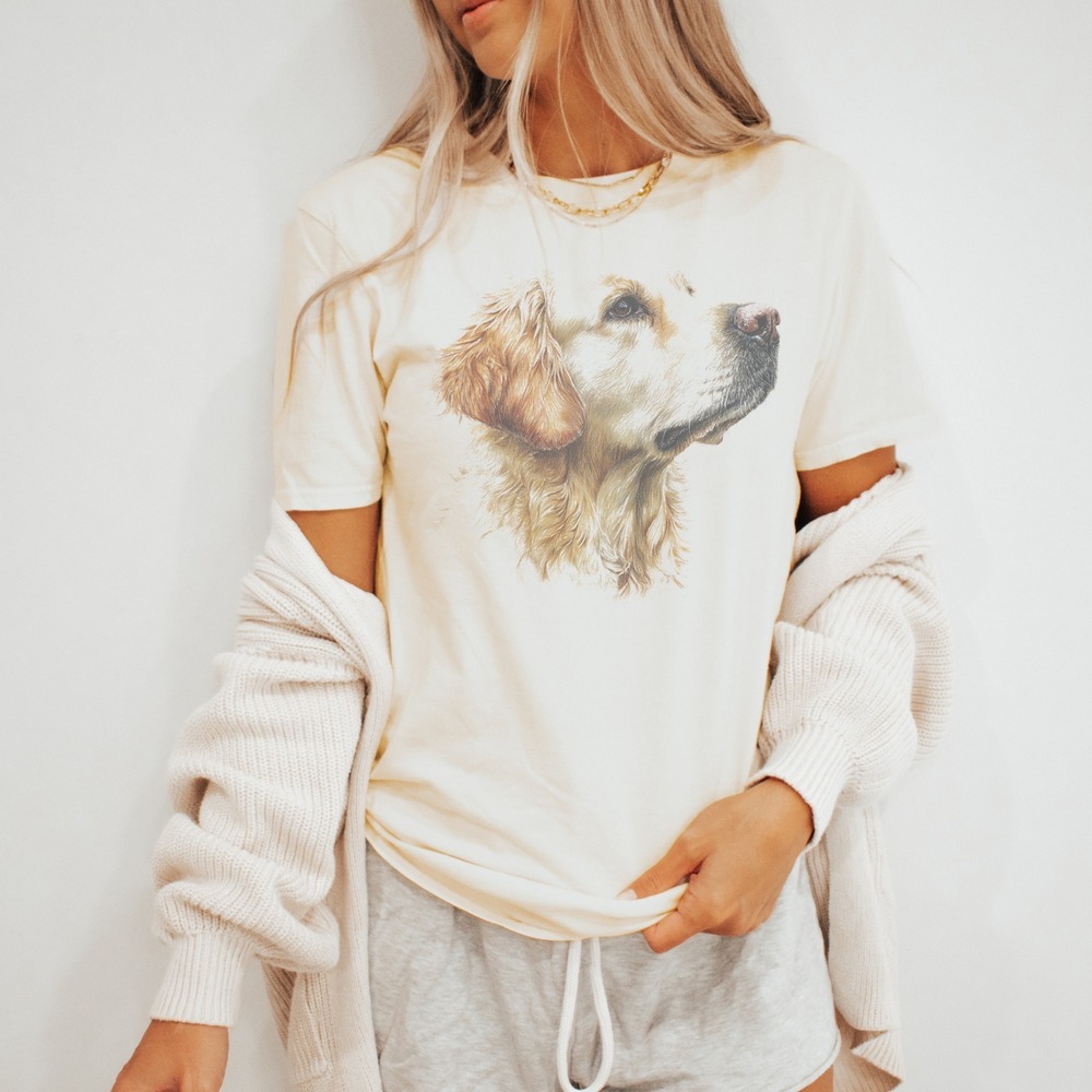 Detailed Dog Portrait Graphic Tee Pen and Ink Art Style Natural